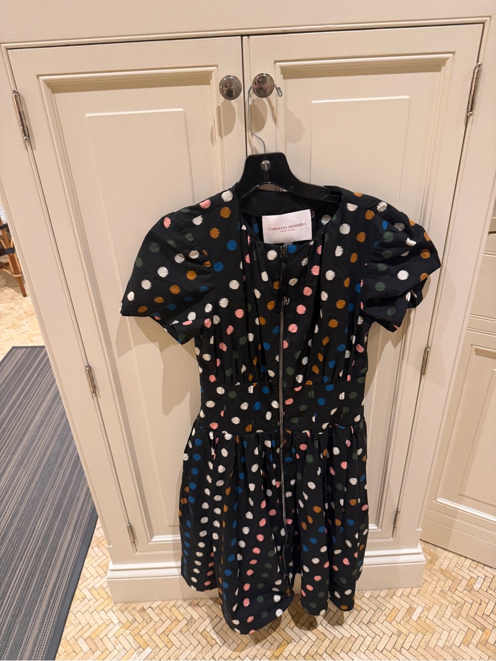 Carolina Herrera Black Polka Dot Dress with Multicolor Dots